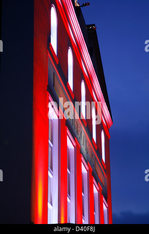 Floodlit facade to the Old Vic theatre on the Cut, Waterloo, London, UK Stock Photo