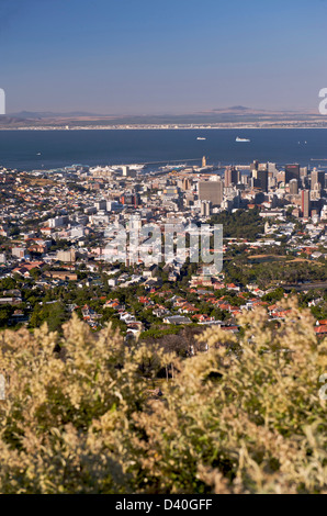 View from the lower cable car station over the city of Cape Town, South Africa Stock Photo