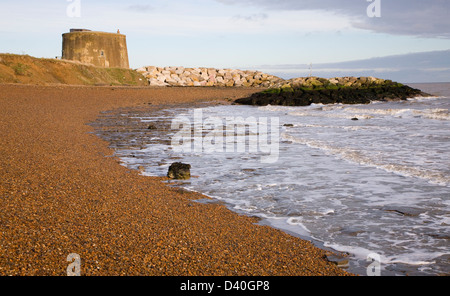 London Clay wave cut platform exposed at low tide on the beach at East Lane, Bawdsey, Suffolk, England Stock Photo