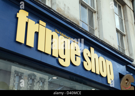 Edinburgh Festival Fringe Shop sign, High Street, Royal Mile, Edinburgh city centre, Scotland, UK Stock Photo