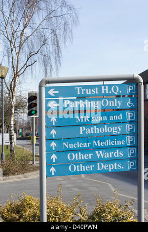 Royal Bolton Hospital,Lancashire. 28th February 2013. Trust HQ direction sign. The Royal Bolton Hospital is under investigation regarding 800 recorded deaths from septicaemia in the 13 months to April 2012, 4 times higher than expected in a comparable NHS Trust. Information given to Bolton NHS Foundation Trust highlights potential discrepancies in the way the Trust has coded mortality information. The Trust emphasises it does not believe there are any issues regarding clinical care but there are questions on how information about deaths is reported for administrative/financial purposes. Stock Photo