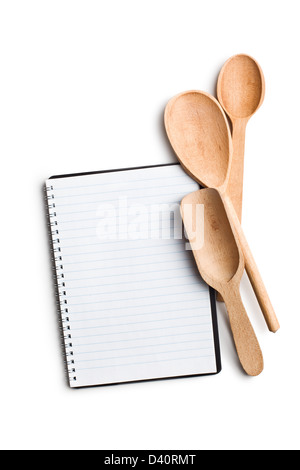 blank recipe book with kitchen utensils on white background Stock Photo