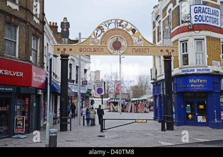 The entrance to Woolwich Market in South London. Stock Photo