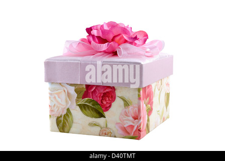 The fancy box of pink color is photographed on a white background Stock Photo
