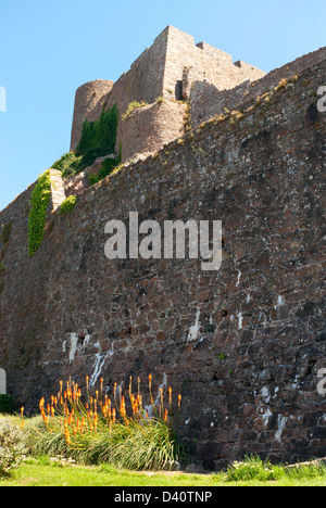 The walls of Mont Orgueil Castle, in Gorey, Jersey, Channel Islands Stock Photo