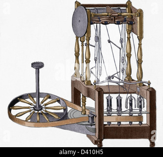 Spinning-frame. Designed in 1767 by Richard Arkwright (1732-1792). Semi-mechanical machine for spinning cotton. Stock Photo
