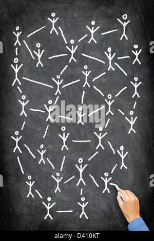Networking with social media. Business network conceptual image of blackboard drawing of network Stock Photo