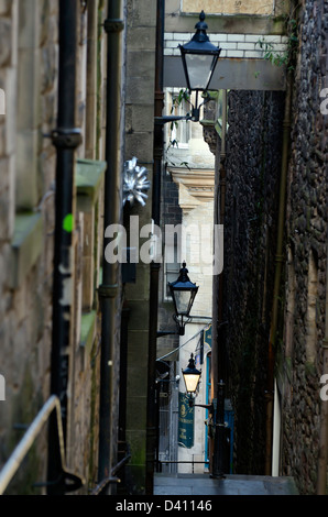 The lamps in Anchor Close, off the Royal Mile in Edinburgh, Scotland. Stock Photo