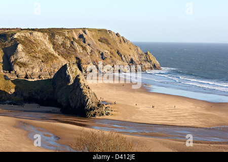 Wide view of Three Cliffs bay on the Gower Peninsular in South Wales Stock Photo