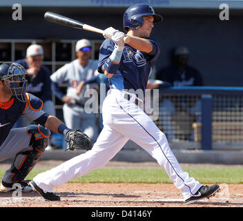 Feb. 28, 2013 - St. Petersburg, Florida, U.S. - JAMES BORCHUCK   |   Times ..Sam Fuld hits a RBI triple that scored two runs in the fourth inning of the Rays spring training game against the Detroit Tigers Thursday in Port Charlotte, FL. (Credit Image: © James Borchuck/Tampa Bay Times/ZUMAPRESS.com) Stock Photo
