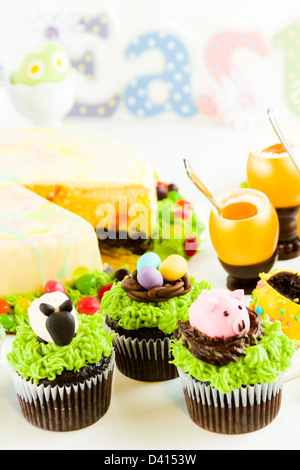 Easter sugar fest with variety of gourmet chocolate good. Stock Photo