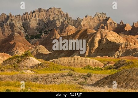 Peaks of erosion in Badlands National Park South Dakota. Summer. USA Stock Photo