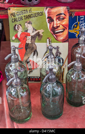 Soda Water bottles at Antique market, Plaza Dorrego, San Telmo, Buenos Aires, Argentina Stock Photo