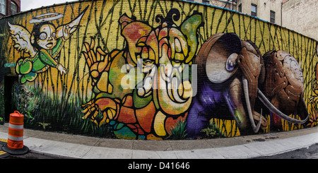 Urban Graffiti 303 Collectives, wall painting at Water Street, DUMBO , New Stock Photo