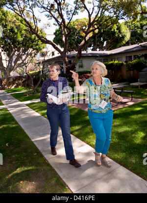 Feb. 28, 2013 - Santa Monica, CA, US - Volunteers Ardelle Jarvis, left, and Juanita Lewis deliver hot food from Meals on Wheels West, a program that provides daily meals to the elderly and the home-bound.  Organizations like Meal on Wheels are bracing for the cuts in federal spending mandated by the sequester, due to go into effect on March 1, 2013.(Credit Image: © Brian Cahn/ZUMAPRESS.com) Stock Photo