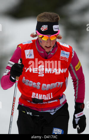 Val di Fiemme, Italy. 28th February 2013.  Kikkan Randall (USA) in action during the world championship  cross country skiing ladies relay. Credit:  Action Plus Sports Images / Alamy Live News