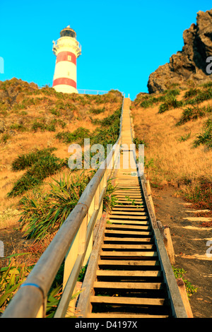 Steep wooden staircase at Cape Palliser lighthouse in south Wairarapa Stock Photo