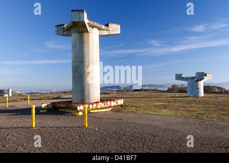 Abandoned radar platforms that were part of the Integrated Fire Control for Nike Missile installation SF88L at Marin Headlands Stock Photo