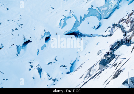 Caves in a glacier, photo from outside, taken in Mer de Glace, France. Stock Photo