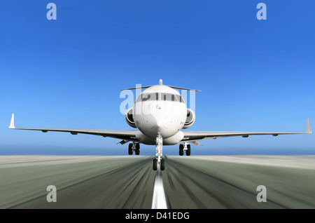 Front of Private Jet Plane Taking off with Motion / Radial Blur. Blue ...