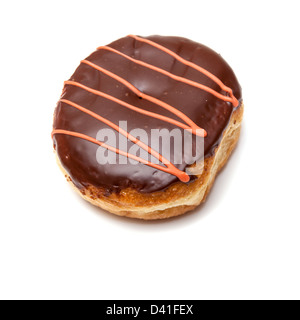 Iced chocolate donut isolated on a white studio background. Stock Photo