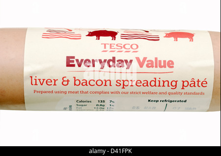 Tesco Everyday Value liver & bacon spreading pate (prepared using meat that complies with strict welfare & quality standards) Stock Photo