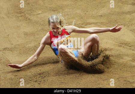 Darya Klishina of Russia competes in the Long Jump Women Qualification event during the IAAF European Athletics Indoor Championships 2013 at the Scandinavium Arena in Gothenburg, Sweden, March 1, 2013. Foto: Christian Charisius/dpa +++(c) dpa - Bildfunk+++ Stock Photo