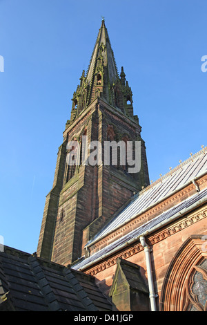 The spire of the parish church of St Giles Cheadle Staffs Staffordshire designed by  A.W.N. Pugin and known as Pugins gem Stock Photo