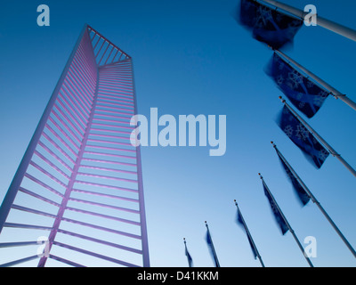 The Denver Tech Center is symbolized by the DTC Identity Monument, which meant to resemble the framework of a skyscraper. Stock Photo