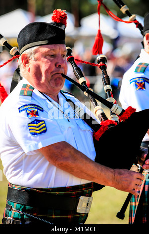 At the Sarasota Highland Games Florida, members of the St Andrew's Pipers and Drummers of Tamp Bay Stock Photo