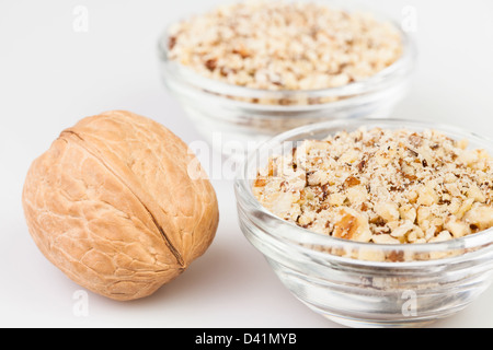 walnut grind bowl on white closeup Stock Photo