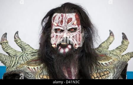 Oberhof, Germany. 1st March 2013. A member of Finnish hard rock band 'Lordi' is pictured at a press conference in Oberhof. The 'TV total Wok Champioship 2013' will take place at the Oberhof luge track on 02 March 2013. 'Lordi' will compete in the championship as well as perform as musical act. Photo: MICHAEL REICHEL/dpa/Alamy Live News Stock Photo