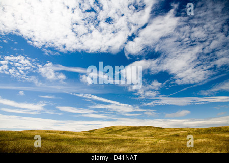 large bright cloud filled sky and open pasture in Cumbria, England, UK. Stock Photo