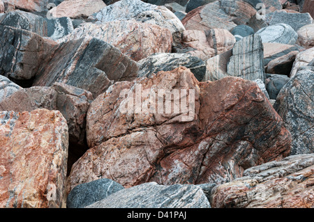 A chaotic mass of jumbled angular rocks - Lewisian Gneiss Stock Photo