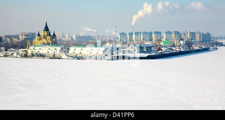 Port Strelka on confluence two rivers in Nizhny Novgorod Stock Photo