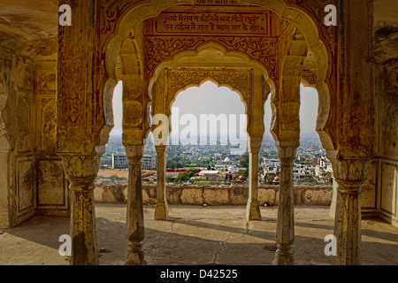Surya Mandir (Sun Temple) and a view from there over the city of  Jaipur, Rajasthan, india. Stock Photo