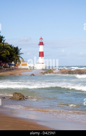 Salvador, Brazil, the Barra lighthouse on the beach Stock Photo