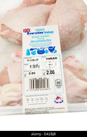 Tecso Everyday Value BRITISH chicken drumsticks with logos - British farm standard logo the assured food standards association Stock Photo