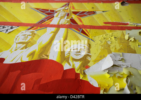 Gross Dölln, Germany, socialist propaganda mural with the Red Star Stock Photo