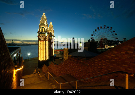 Sydney, Australia, the illuminated Luna Park in North Sydney at night Stock Photo