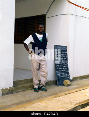Kribi Cameroon Head Waiter Outside His Restaurant Stock Photo