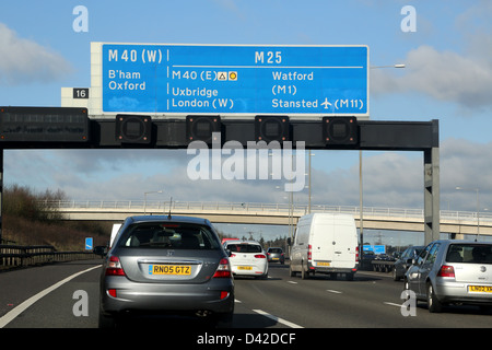 Cars On Motorway M40 Junction with the M25 England Stock Photo