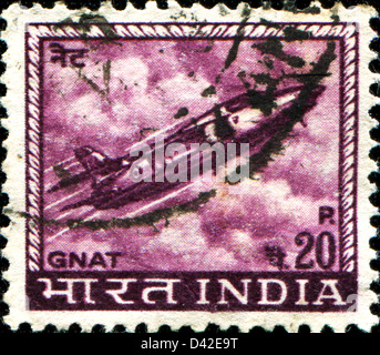 INDIA - CIRCA 1946: A stamp printed in India shows Royal Air Force Folland Gnat aeroplane, circa 1946  Stock Photo