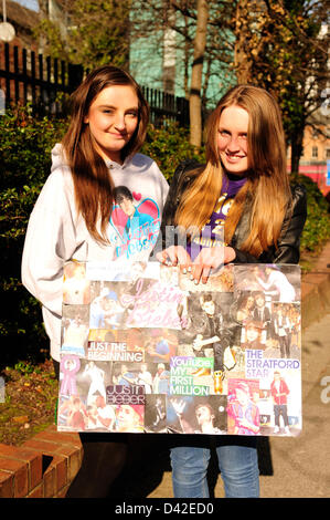 Nottingham, UK. 2nd March 2013. Justin Bieber fans queue to see the pop idol at Nottingham's capital FM Arena tonight, some have queued for days. Credit: Ian Francis/Alamy Live News Stock Photo