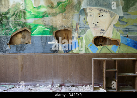 Gross Dölln, Germany, portrait of a Soviet soldier in a former barracks Stock Photo