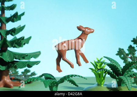 Hamburg, Germany, plastic miniature forest with deer Stock Photo