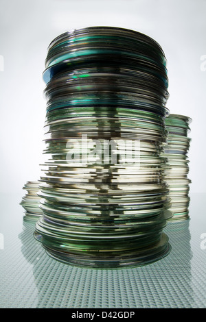 Vertical stack of compact DVD discs "Digital Versatile Discs" disks ...