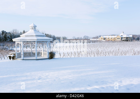 Canada,Ontario,Niagara-on-the-Lake Ontario, Peller Estate Winery in winter, with gazebo Stock Photo