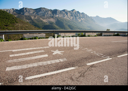 The word 'Independencia' - Independence and a symbolized Valencian or Catalan Flag are painted on road in Spain Stock Photo