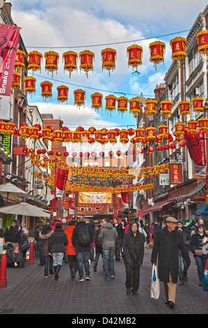 Chinese New Year in Gerrard Street in Chinatown, London. Stock Photo